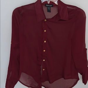 burgundy size small see through button down